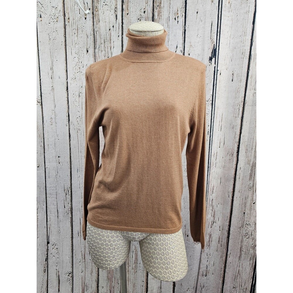 Maria Di Ripabianca 12 Lightweight Cashmere Turtleneck Sweater Tan Designer‎ EUC